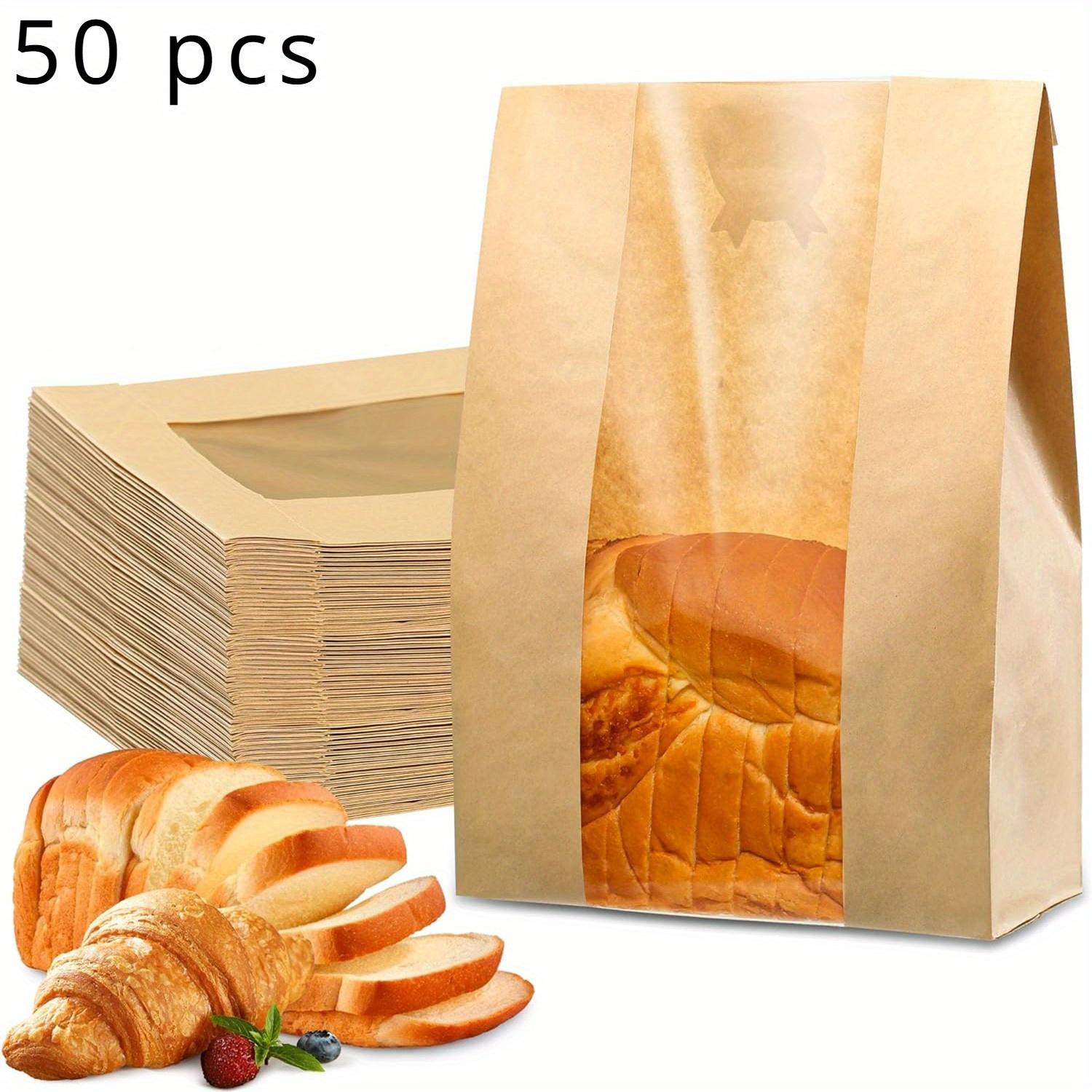 

50 шт. пакеты для домашнего хлеба, бумажные пакеты для хлеба на закваске с окном, более толстые большие пакеты для выпечки, используемые для хранения хлебного печенья и закусок хаки