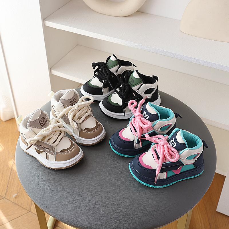 Spring Autumn Kids High Top Sneakers Boys Girls Dopamine Dad Shoes Casual Sports Trainers Baby Bread Walking Shoes