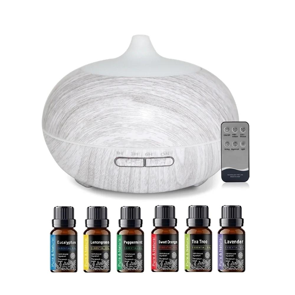 

Aromatherapy Diffuser with Remote 550ml Wood Grain Design, 6 Essential Oils & 7 LED Colors for Relaxation білий