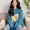 Fat MM Extra Large Size 300 Pounds Blue Lazy Style Splicing Sweatshirt for Women Spring New Loose Slimming Long-sleeved Top 2