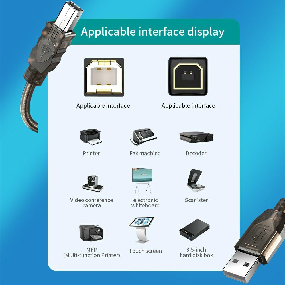 

U210AB 10m USB2.0 Male to Square USB Type-B Male Printer Cable PVC Printing Connection Cord As Shown A