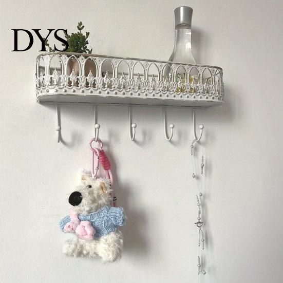 French Country Wall Shelf Mounted Floating Shelves, Metal with 5 Hooks, Key Holder Rustic Plant Stand Mail Organizer, Storage Rack for Entryway Living