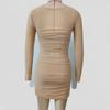 Women's Spring Temperament Mesh Gauze Square Collar Village Color Slim Pleated Long-sleeved Dress