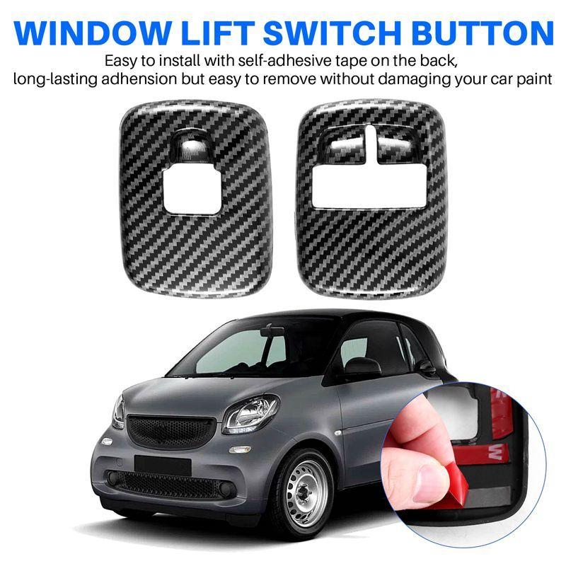 Odolný-2 ks Auto Uhlíkové Vlákno Tlačítko Spínače Zvedání Okna Kryt Lišta Samolepka Pro Benz Smart 453 Fortwo Forfour 2015+ Příslušenství