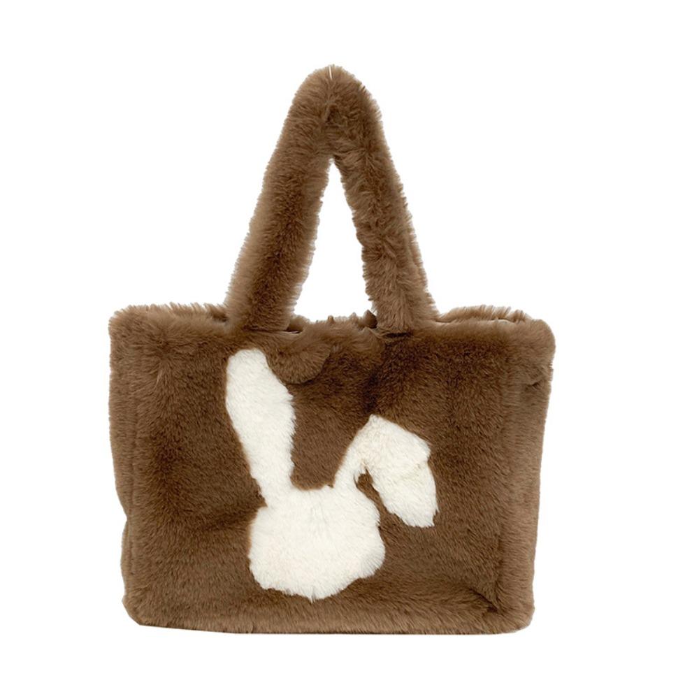 Casual Faux Fur Shoulder Bag Soft Large Capacity Shopper Handbag Rabbit Print Furry Fluffy Fluffy Handbag Women Use