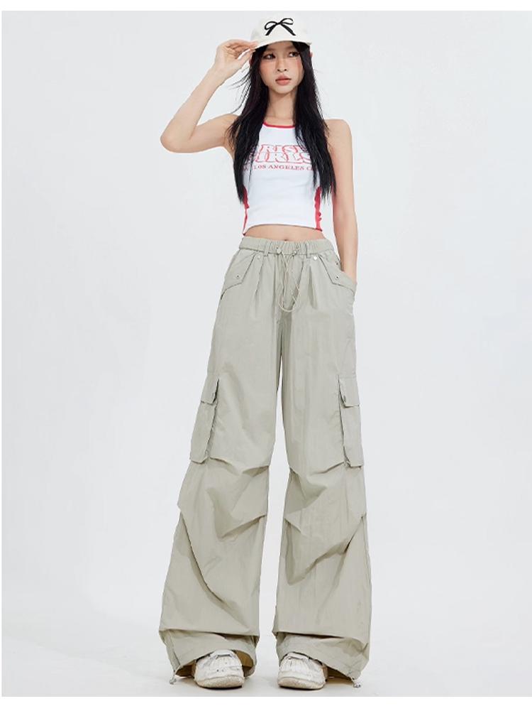 Autumn 2025 Women's High Waist Parachute Cargo Pants - Loose, Convertible, Wide Leg Windbreaker Design