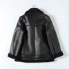 Women's Mid-length Lambswool Leather Motorcycle Jacket - European & American Winter Style