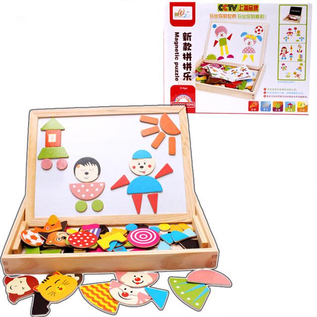 

Дитячі пазли Розвиваючі іграшки Багатофункціональний магнітний холодильник Дошка для малювання Дерев яні пазли