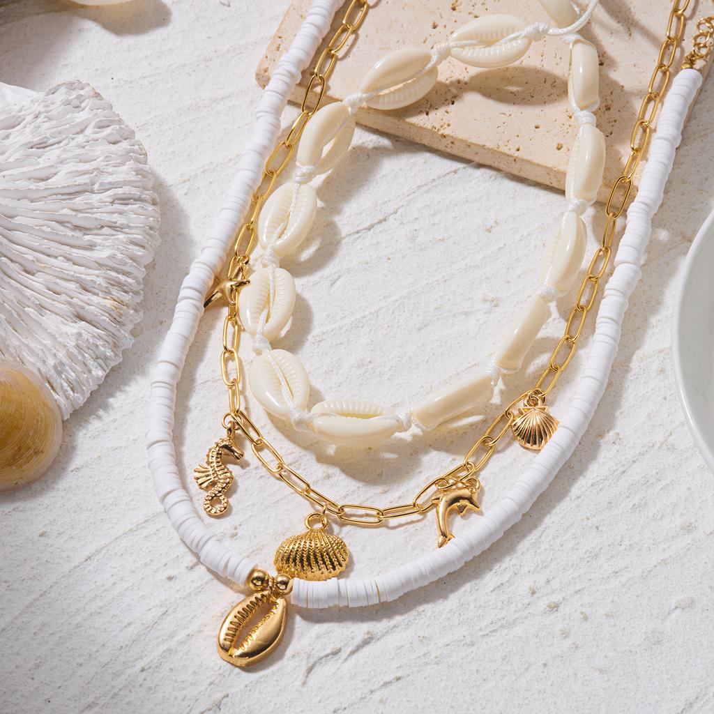 Bohemian Multilayer Starfish Shell Pendant Necklace for Women Handmade Imitation Pearl Beaded Choker Beach Party Charm Jewelry