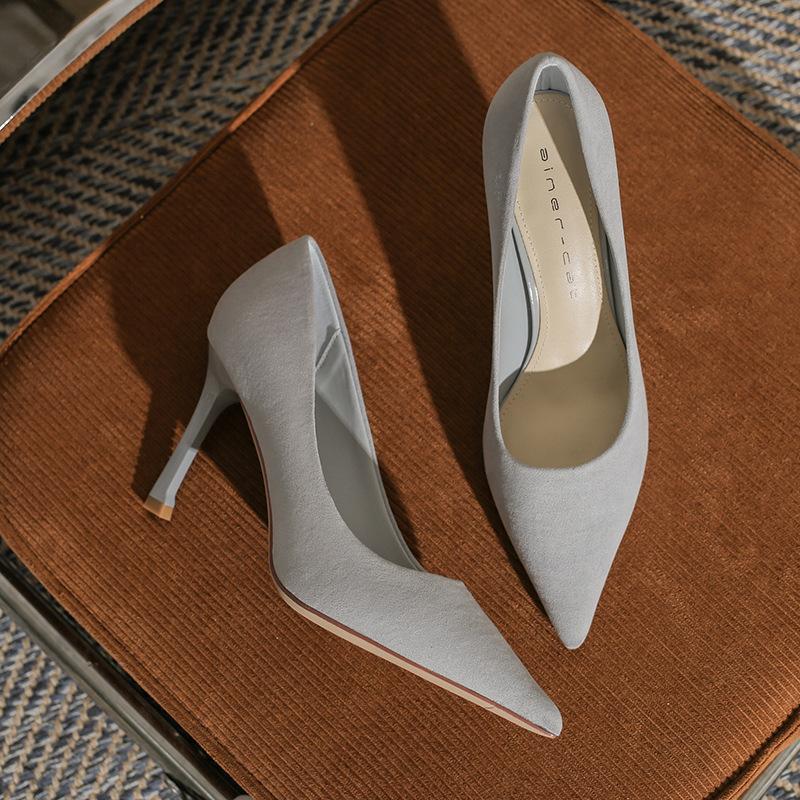 

8811 туфли-лодочки на шпильке женские тонкий каблук весна 2025 новинка замшевые модные корейская версия темпераментные туфли для通勤 39