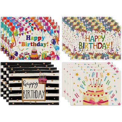 1PC New Birthday Theme Placemats Linen Happy Cake Balloon Printed Insulation Mats Home Dining Room Decorative Table Mats