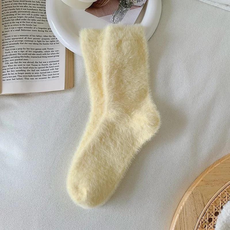 Super Soft Socks Mink Fleece for Women Ins Solid Winter Warm Thicken Coral Plush Socks Thermal Snow Home Sleep Floor Kawaii Sock