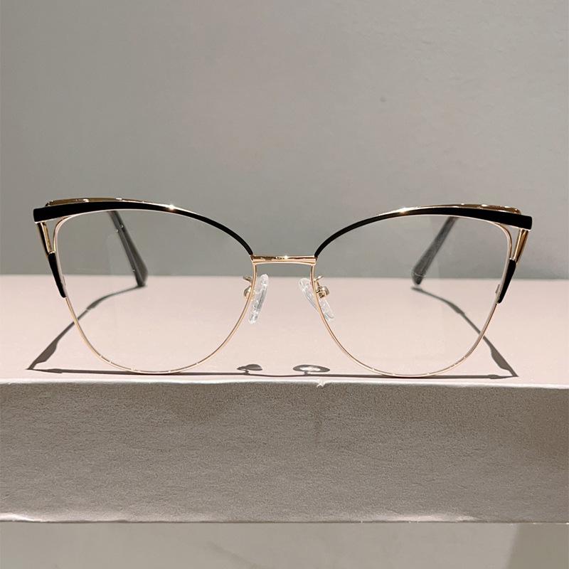 New High Quality Fashion Cat Eye Hollow Out Eyewear Women New Metal Coloured Eyebrow Frame Anti Blue Light Office Glasses