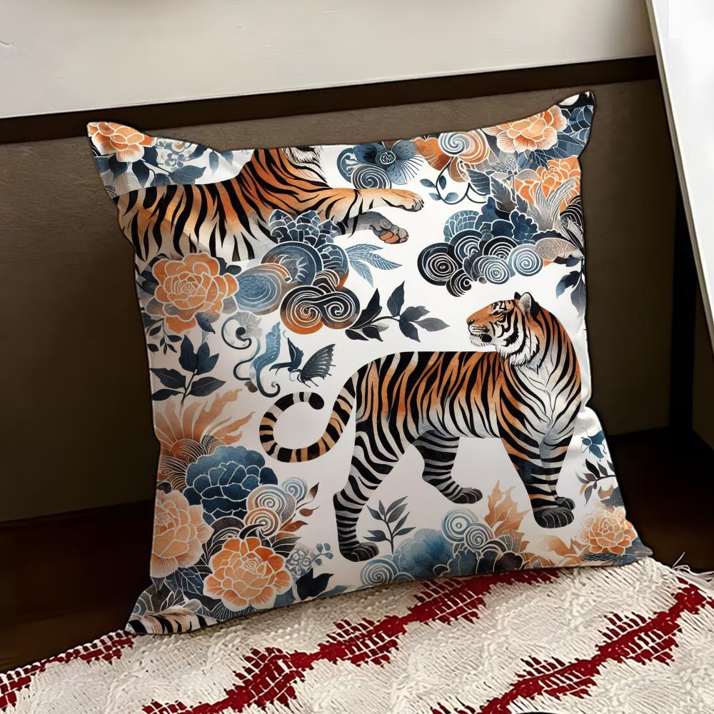 Tropical Tiger Pattern Cushion Cover Reversible Soft Durable Pillow Cover Home  Car MultiScene Use for Daily Comfort