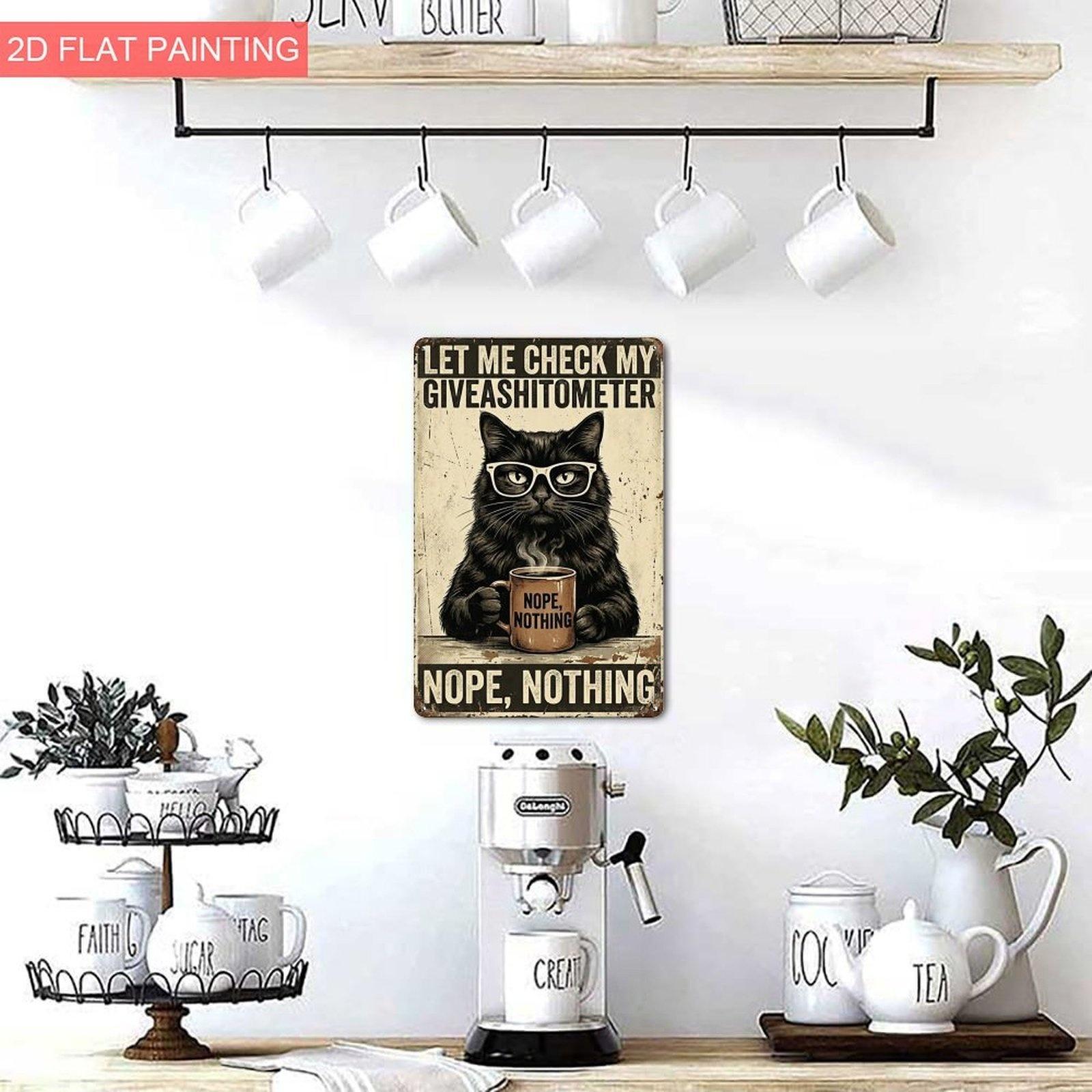 Pc In Vintage Black Cat Coffee Aluminum Sign Let Me Check My Giveashitometer Nope Nothing Rustproof Easy Mount Decor for B 20x30cm(7.8x11.8inch)
