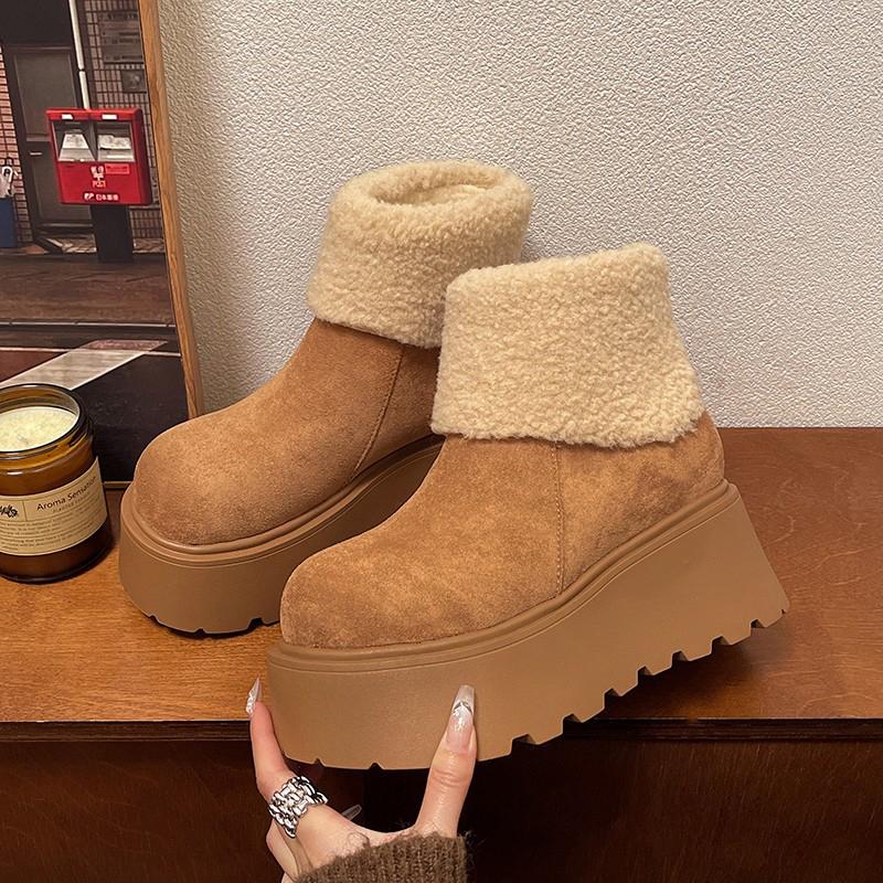 Fur Women Snow Ankle Boots Flats Platform Suede Shoes Winter  Warm Short Plush Cotton Shoes   Sneakers Mujer Botas
