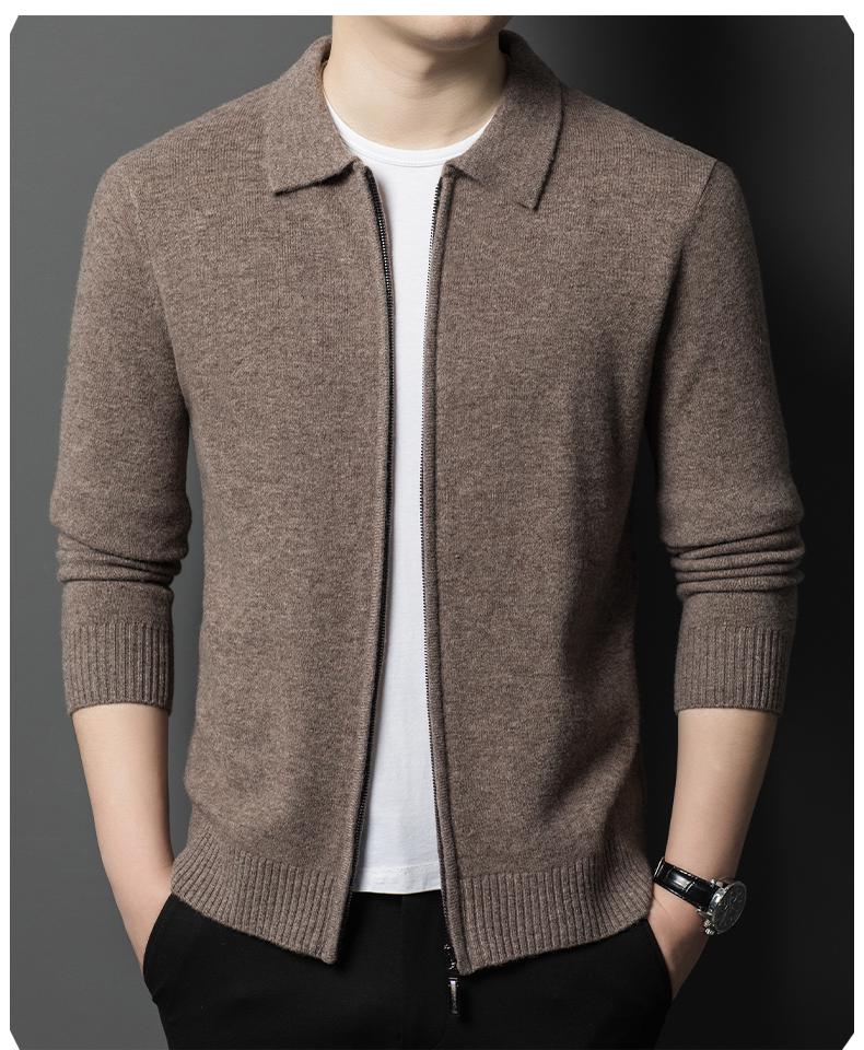 Men's Plus Size Trendy Turn-Down Collar Wool Cardigan Jacket – Casual Knitwear Fleece for Autumn/Winter