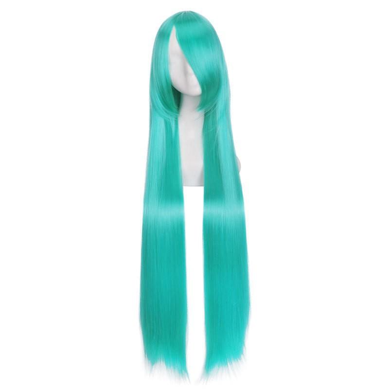 100cm synthetische lange rechte cosplay pruik met pony Hittebestendig haar Anime roze blond rood paars dames wi blue