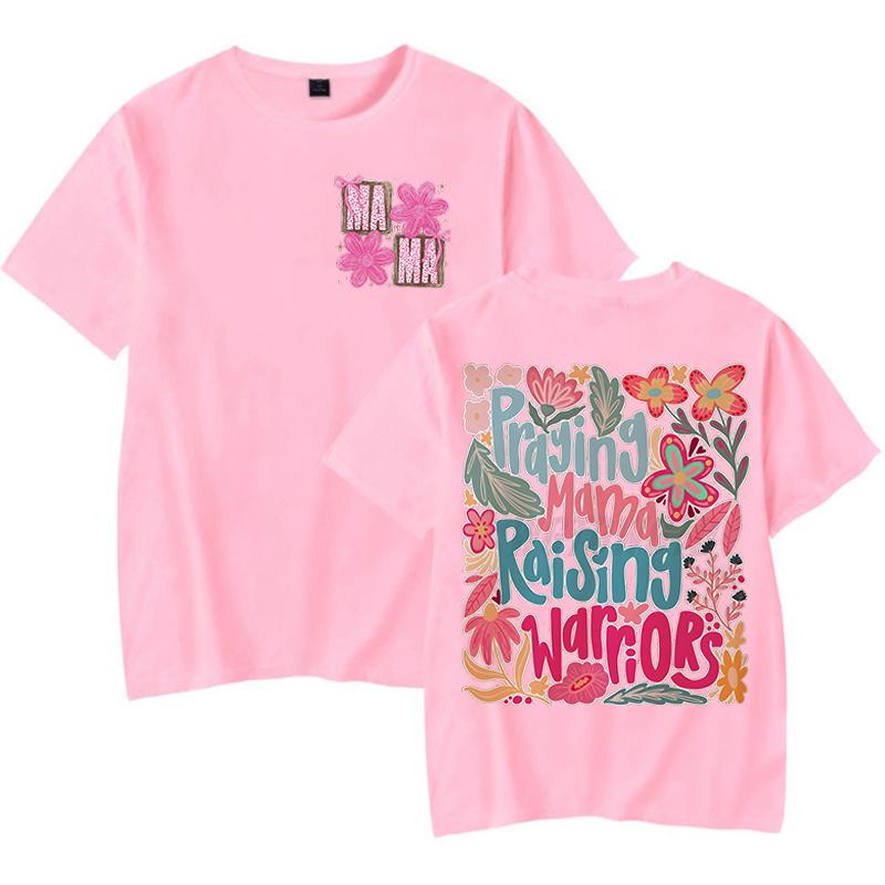 Trendy Women Clothing Mama Boho Floral Graphic T Shirts Praying Mamas Raising Warriors Graphic Tee Retro Vintage Mama T-shirt