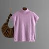 Maglione Autunnale a Collo Alto Senza Maniche Lavorato a Maglia a Scacchi, Top da Donna Largo Casual alla Moda, Camicia Base