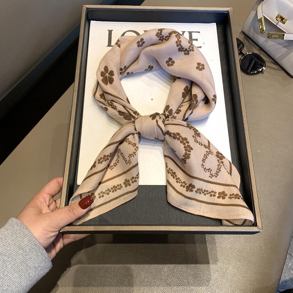 High-end Herringbone Silk Cotton Silk Scarf Women's Spring and Autumn New Versatile Decorative Scarf Shawl Fashion Printed Small Square Scarf