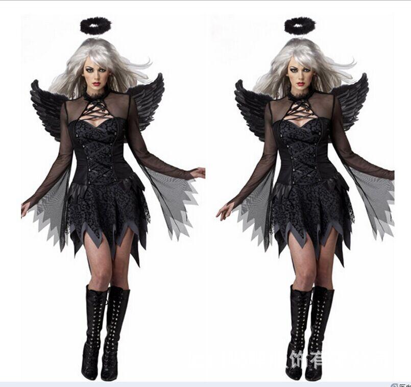 Halloween adult black and white angel costume vampire demon party costume masquerade female plus size show clothes