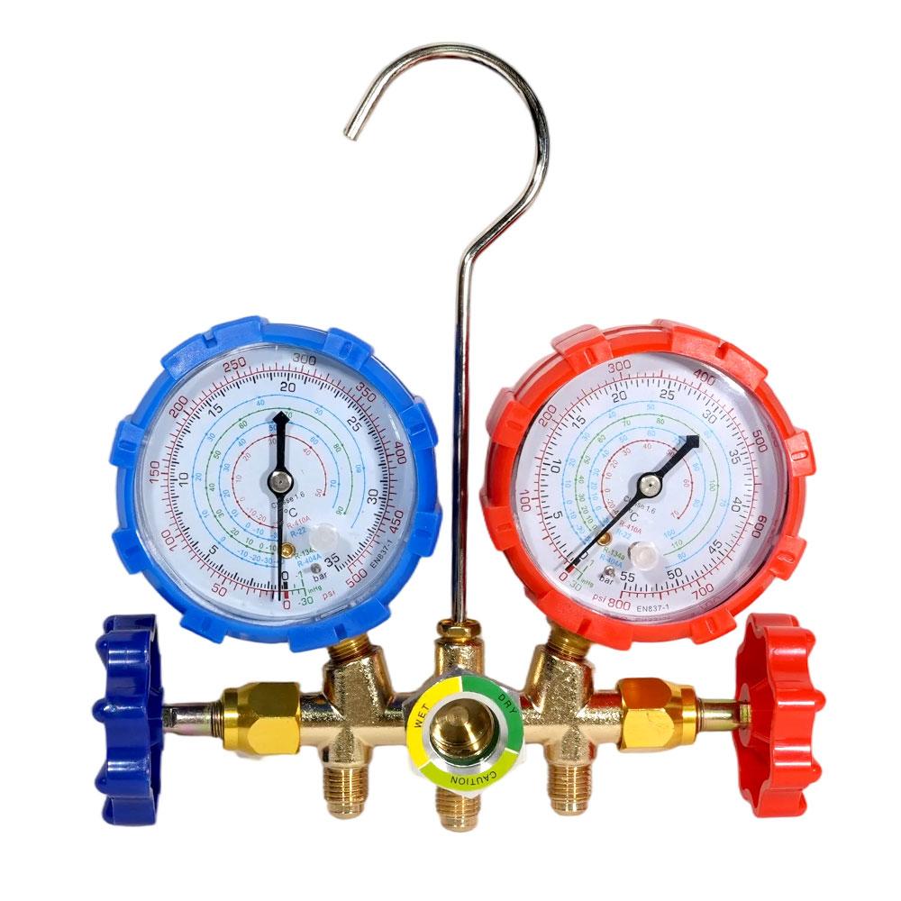 Refrigerant Manifold Gauge Set with Hose Hook for R410A R22 R404A R134A Charging - Professional AC Diagnostic Tool with Hoses