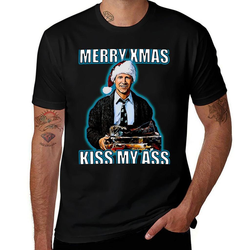 Merry Xmas Kiss My Tshirt Casual Basic Short Sleeve Tshirt