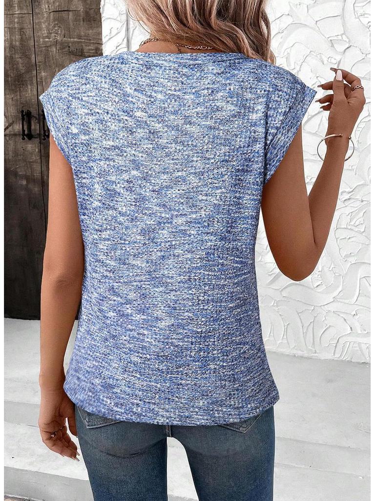 2026 Spring/Summer Waffle Knit Solid Color Loose Women's Short Sleeve Top