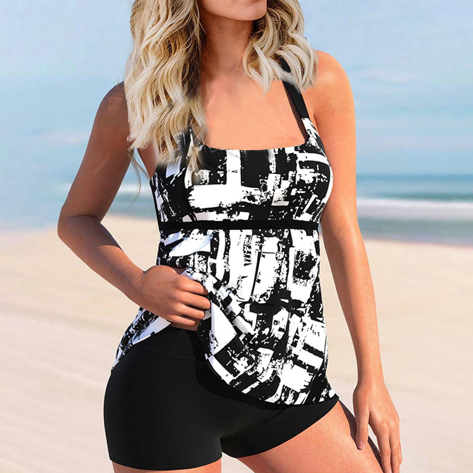 

Женский сексуальный приталенный купальник с принтом на слинге и раздельном бикини плюс размер купальника (Два куска) L чёрный