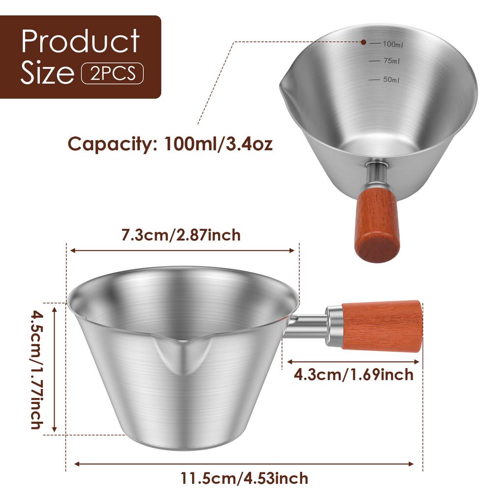 2Pcs Stainless Steel Coffee Extraction Cup with Scale Small Milk Spoon Making Cup Espresso Measuring Cups Kitchen Tools Cup
