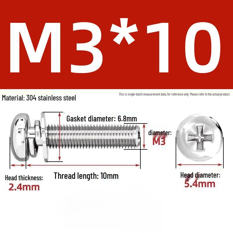 304 Stainless Steel Phillips Pan Head Combo Screw with Flat and Spring Washers