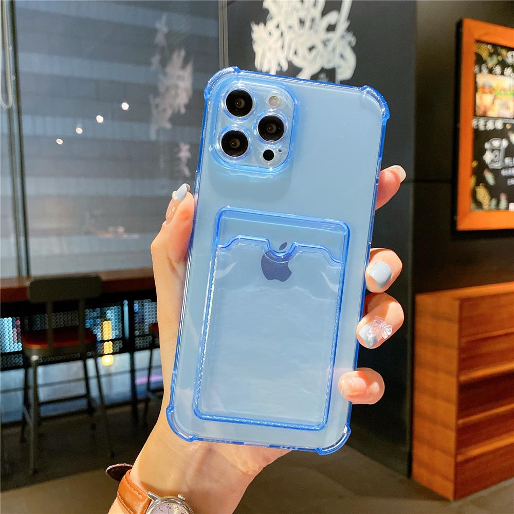 

Transparent Card Slot Bag Holder Case for iPhone 16 15 14 13 11 12 Pro Max Mini X XS XR Plus Clear Shockproof Soft Wallet Cover For iPhone 12 mini
