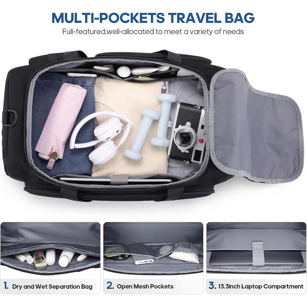 Gym Bag for Men & Women with Shoe & Laptop Compartment, 3-in-1 Sports Travel Duffel, Anti-Theft Carry-On Backpack for Airplane & Workout