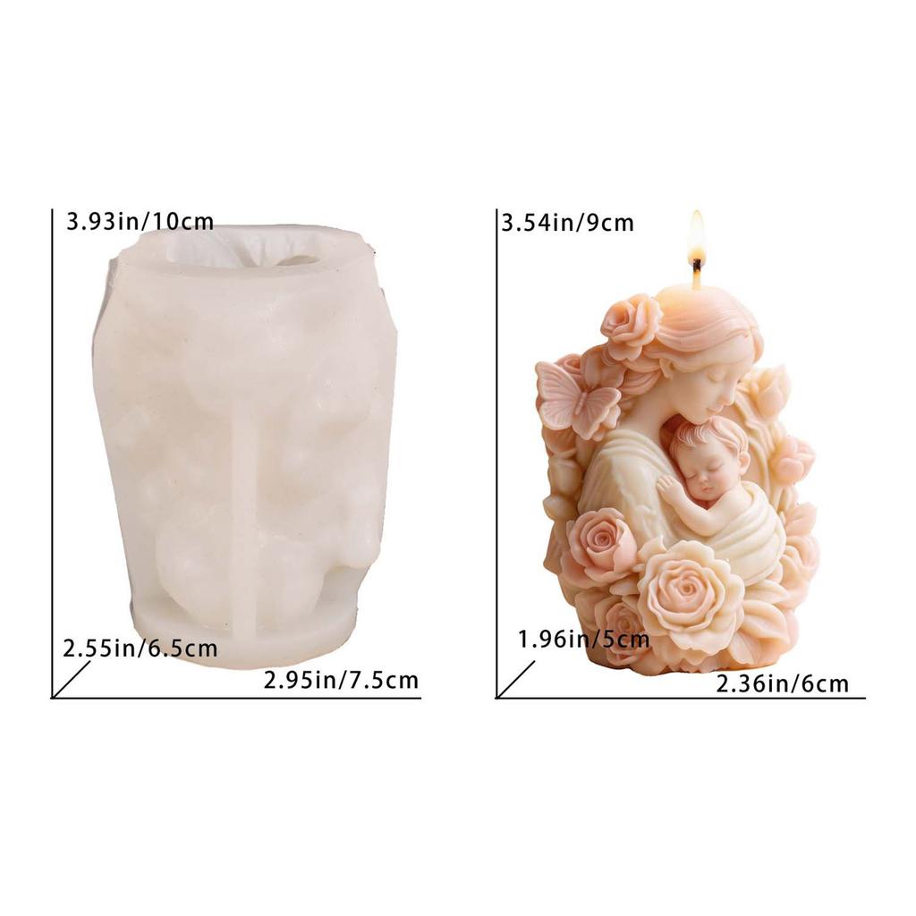 Mother'S Day Silicone Cylinder Candle Mould Non-Toxic Flower Child Mould Handmade 3D Flower Candle Moulds for Dishwashers Washe