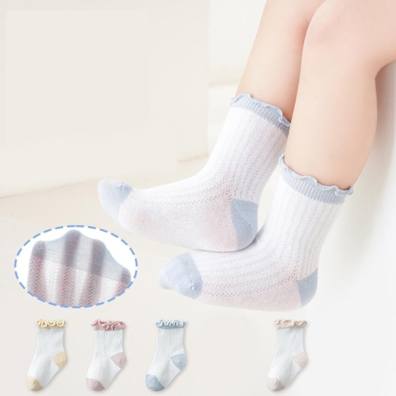 3 Pair/set Kids Socks Elastic Cuffs Breathable Mesh Design for Daily Use 0-5 Years Old Comfortable Summer Footwear