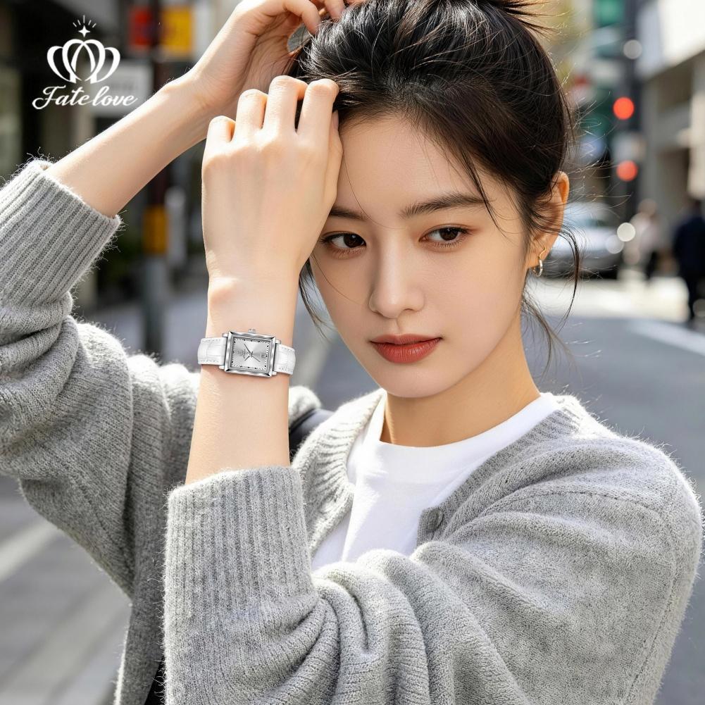 Fatelove 932 Luxury High Quality Women's Watches Calendar Date Square Dial Leather Strap Ladies Quartz Wristwatch