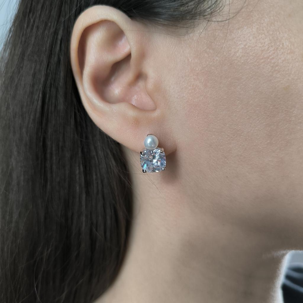 Silver Earrings with Natural Pearls, Cubic Zirconia (2207986)