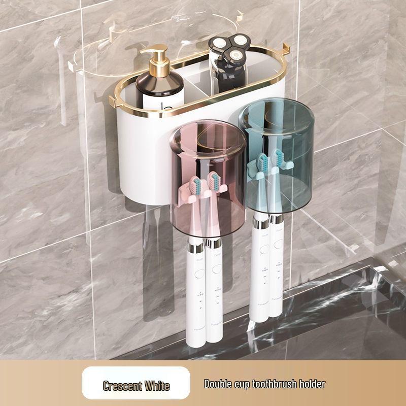 Wall-Mounted Electric Toothbrush and Toothpaste Holder with No-Drill Installation