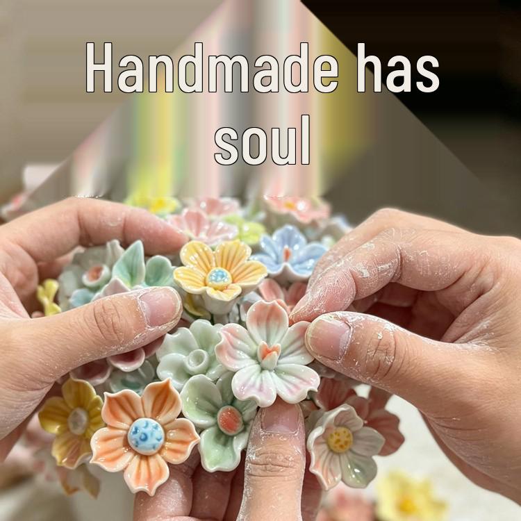 Artisanal Ceramic Hand-Pinched Peony Rose with Preserved Flower Ornament