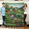 Colorful Village Landscape Flannel Blanket Soft Cozy Throws Napping Travel Use
