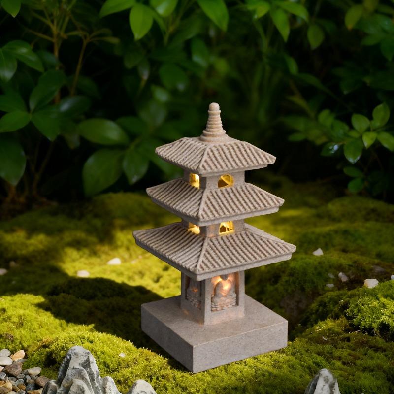 New Solar-powered Creative Stone Tower Lanterns for Outdoor Decorations, Garden Landscaping Statues, Villa Ornaments and Handicrafts.