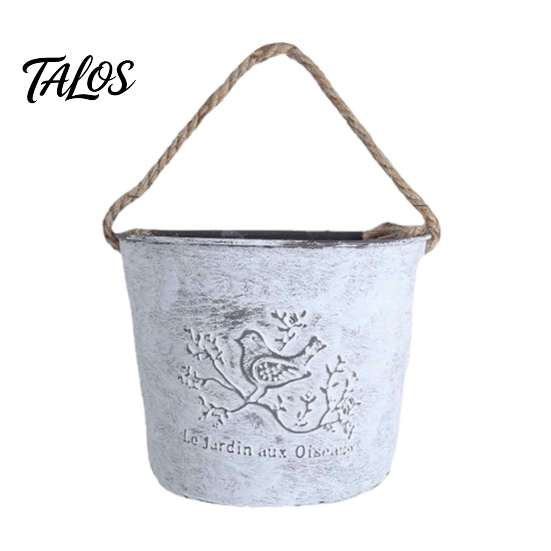 Kleine Cactus Pot Vintage IJzeren Wandhangende Plantenbak, Rustieke Vogel Metalen Bloempot met Touw, Verticale Tuindecoratie Emmer voor Terras Balkon