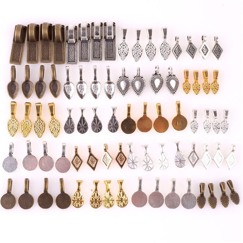 50PCS Tibetan Style Alloy Glue on Flat Pad Bails Water drops Rectangle Shape Pendants Charms Connector Hanger for Jewelry Making