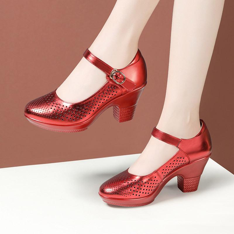 New 2025 Women Pumps With High Heels For Ladies Work Shoes Dancing Platform Pumps Women Genuine Leather Shoes Mary Janes