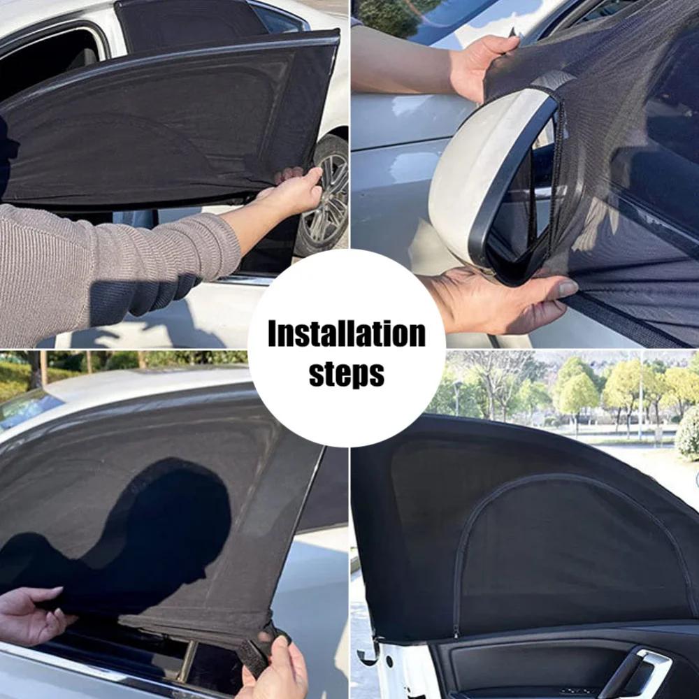 2PCS Car Sunshade Side Window UV Sunshine Cover Breathable Mesh with Zipper Auto Window Screen Covers Car Sun Shade Accessories