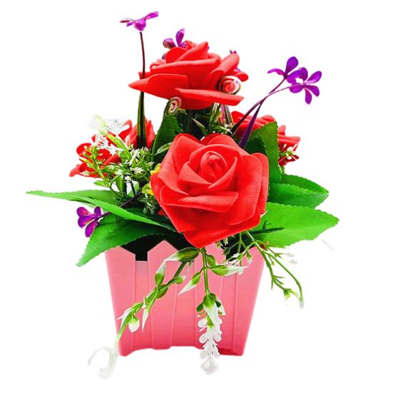 Künstliche Blume, realistische Gartenarbeit, UV-beständig, schick, Balkon, charmante Topf-Fake-Rosenblume, Urlaubszubehör