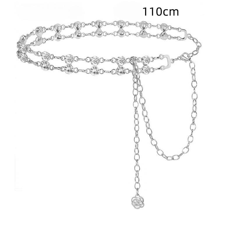 

110CM Fashion Two Rows Crystal Waist Chain Accessories for Women Flown Long Pendant Belly Chain Bikini Body Jewelry Gift