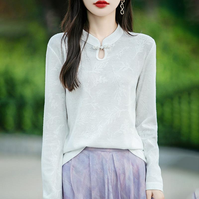 Women's Autumn Winter New Chinese Style Sweater Loose Long Sleeve Button Decor Casual Knitted Base Layer Top