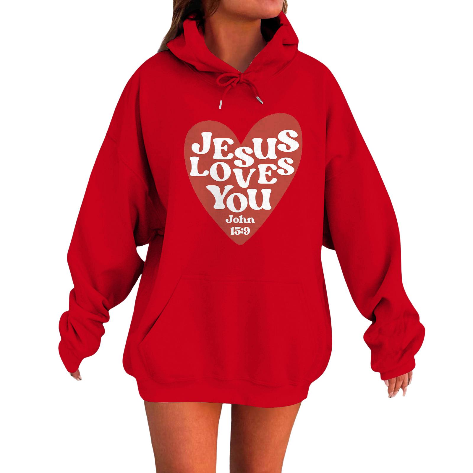 

Женский свободный удобный повседневный модный свитшот с длинным рукавом с принтом Love S красный